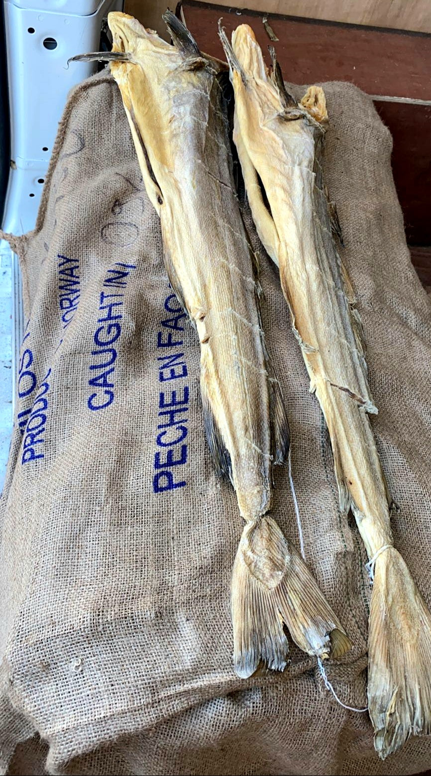 Norwegian Stockfish (Round Cod, 50-70cm Long): 100-lbs Dealer Pack (40-50  Large Stockfish, Uncut)